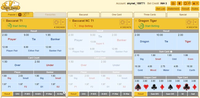 cac hinh thuc table game SKY88