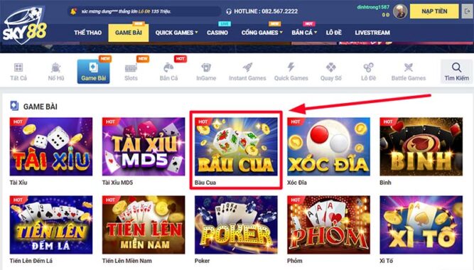 Tham gia chơi bầu cua online Sky88top